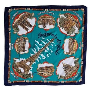 Lahmy Vintage Parisian Landmark Souvenir Square Scarf Made in Italy